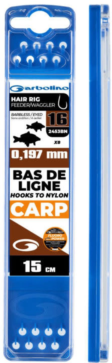 Garbolino Hooks to Nylon Competition Hair Rig Feeder-Waggler 15cm (8 pcs) - Maat : Haak 16 (2453BN) - 0.197mm Fluoro Power