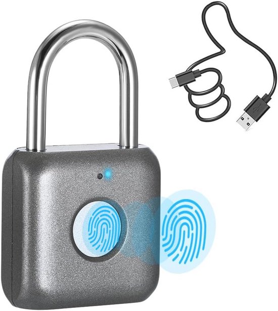Vingerafdrukslot, vingerafdrukhangslot, smartslot met USB-oplaadbaar, intelligent waterdicht, draagbaar hangslot, zwart