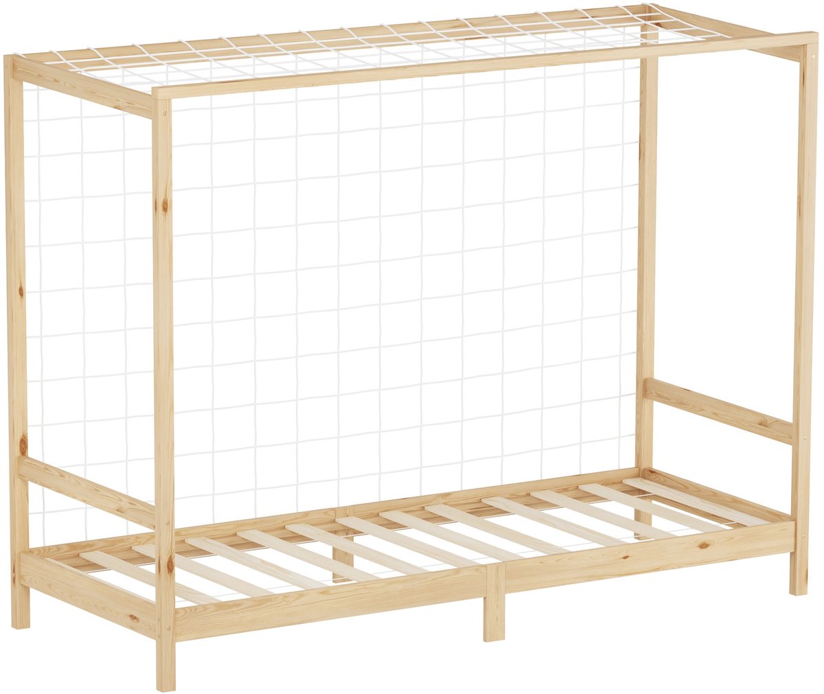 ml-design juniorline kinderbed 90x200 cm met voetbaldoel wit grenen massief houten slaapframe met lattenbodem inclusief doelnet eenpersoons jeugdbed voor jongens en meisjes speels en sportief design Beige