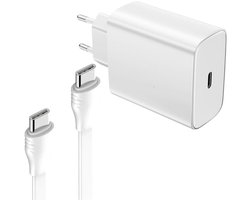 USB C Snellader 45W + Flexibele platte USB-C naar USB-C Kabel 65w - 2 Meter - Oplader - Fast Charger USB-C-Adapter - Wit