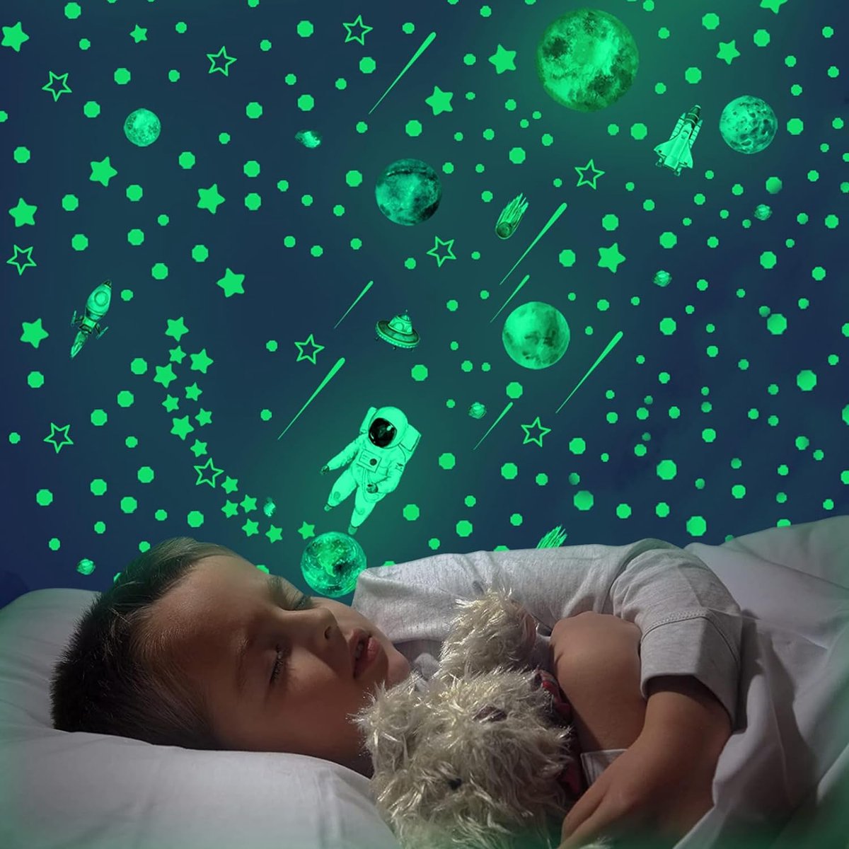 Glow In The dark Stickers - Lichtgevende Sterren - Planeten - Astronaut - Muurstickers - Slaapkamer - Kinderkamer - Babykamer