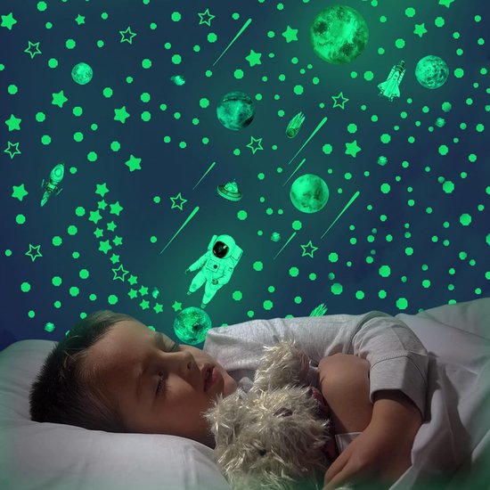 Glow phosphorescents - Étoiles lumineuses - Planètes - Astronaute - Stickers muraux - Chambre - Chambre d'enfant - Chambre de bébé
