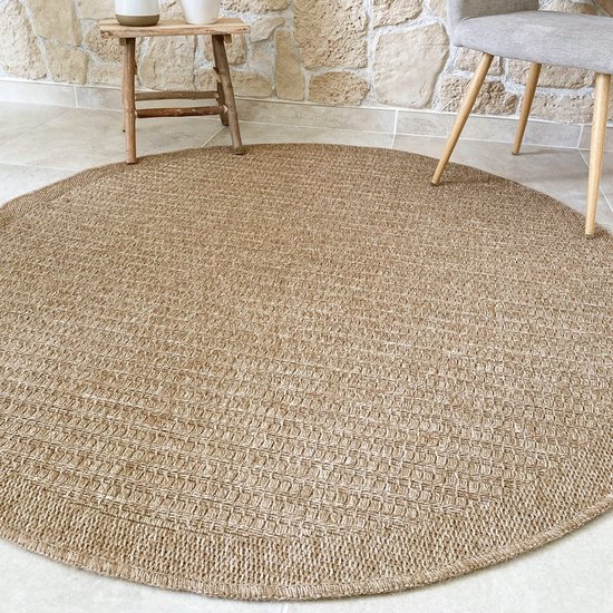 Handgemaakt gevlochten juteblauw rond vloerkleed met beige rand natuurlijke vezels, milieuvriendelijk vloerkleed - België