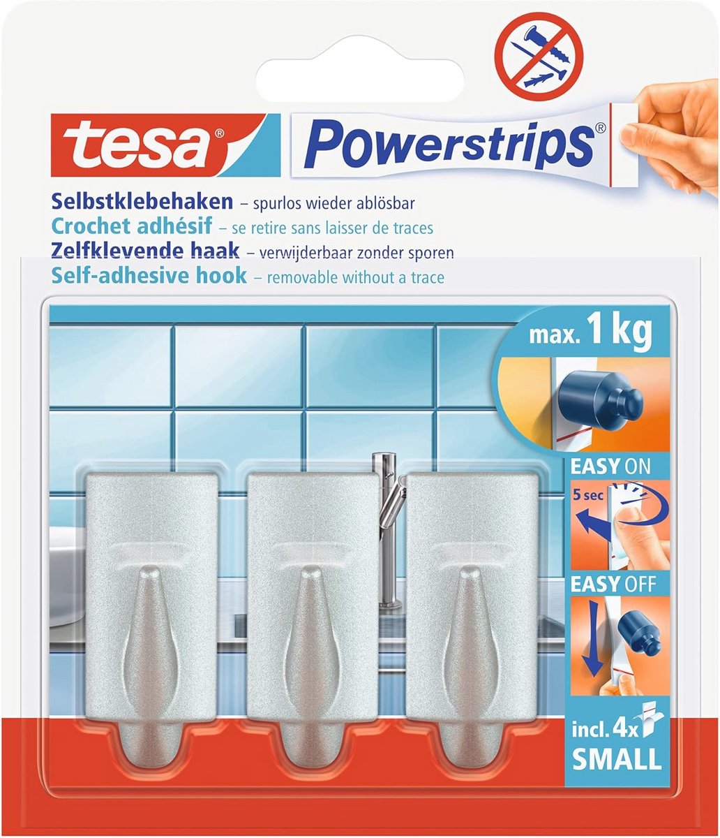 Kleine Haken met Powerstrips - Chroom, Ideaal voor Wandbevestiging