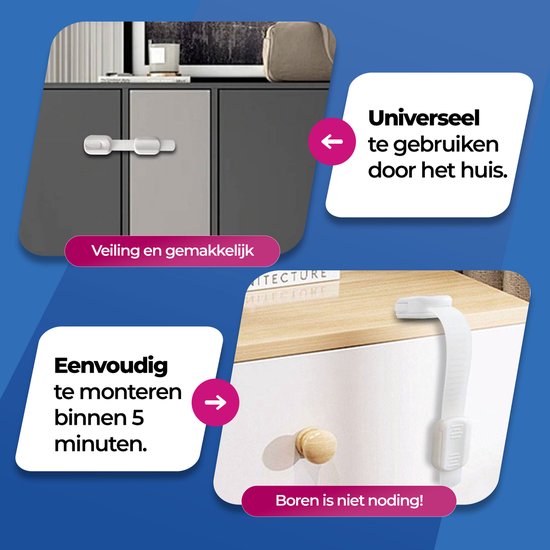 Universeel te gebruiken door het huis. Eenvoudig te monteren binnen 5 minuten. Boren is niet nodig!