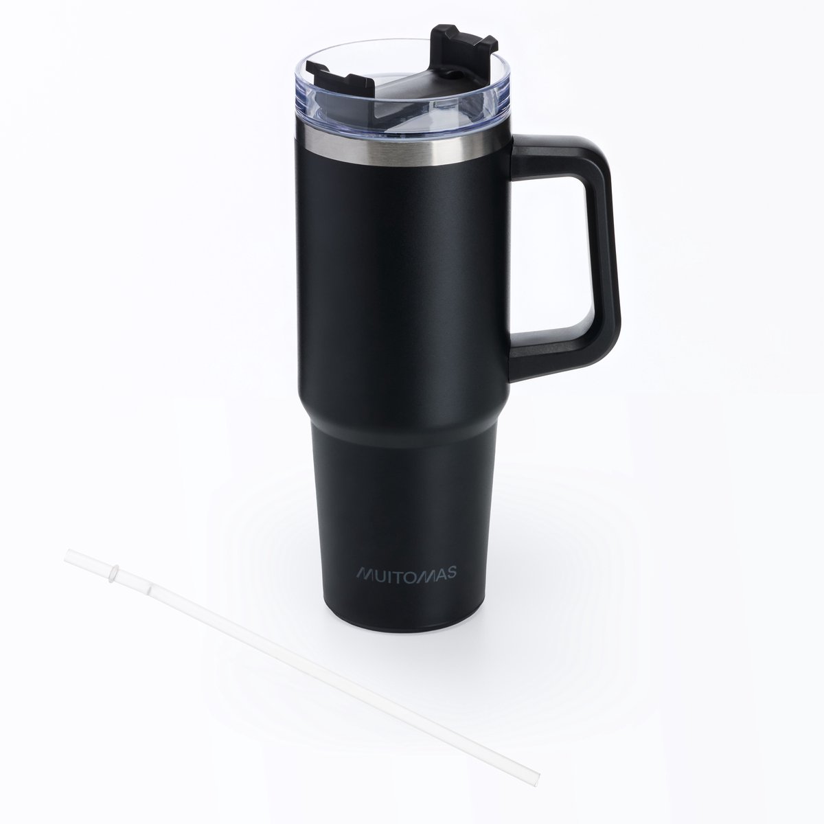 Muitomas Reismok - Travel Mug - Dubbele geïsoleerde wand - Praktisch rietje & handvat - 900ml - Zwart