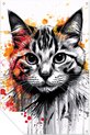 Kat, Digital Art, Zwart, wit, oranje, geel, rood
