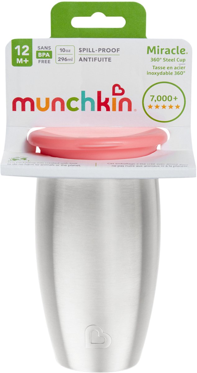 Munchkin Roestvrijstalen Drinkbeker - Miracle® 360° Sippy Cup - Koelt tot 10 uur - Anti-Lek Drinkbeker - 266ml - Roze - Vanaf 12 Maanden van Munchkin — afbeelding 4