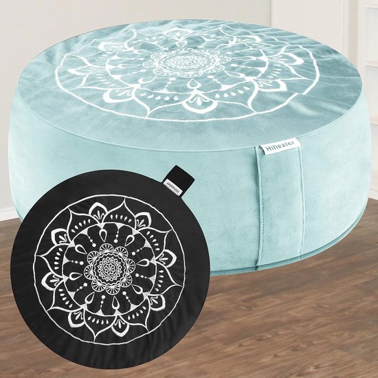 livasia meditatieset L - 38x15cm / mat 50x50x4,5cm - yogaset met kussen en mat, pouf, yogamat en yogakussen met kapok handgemaakt, vloerkussen