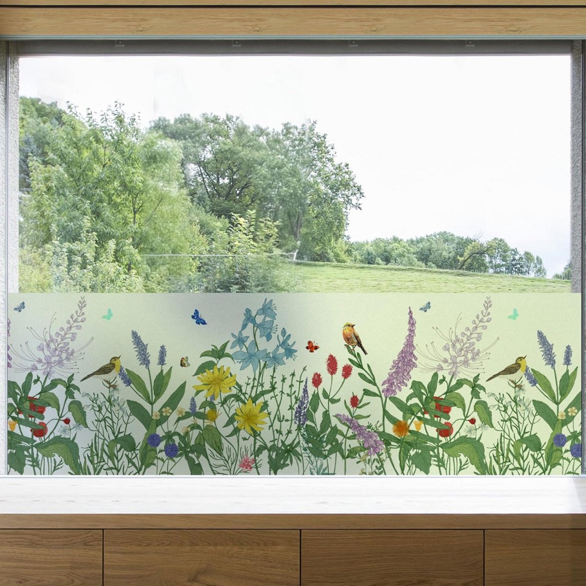 GTB® Raamfolie Bloemen - Raamfolie Glas in Lood - Raamfolie Vlinders - Kleurrijk Glas in Lood -45cm x 200cm x 0.01cm