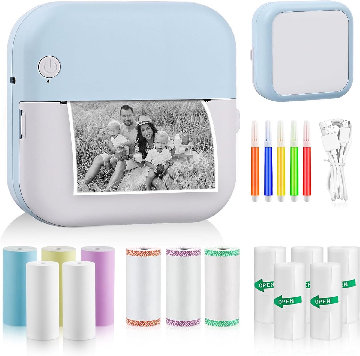 Draadloze Mini Fotoprinter voor Smartphone - Draagbare Thermische Printer met Printerpapier en Kleurpotloden