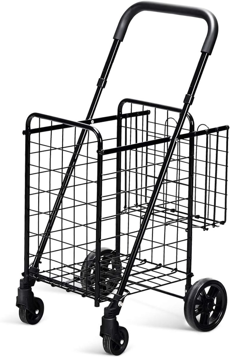 Inklapbare Boodschappentrolley met Verstelbare Handgreep en 4 Wielen - Multifunctionele Winkelwagen voor Supermarkt