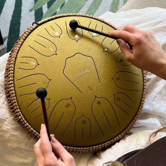 Orakl ® - Tongue Drum Elysium Zonnegloed Goud - Inclusief lesboek - Handpan ø 35 cm - Tongue Drum - Handpan Drum - Steel Tongue Drum - Klankschaal - Geluidstherapie van Merkloos — afbeelding 2