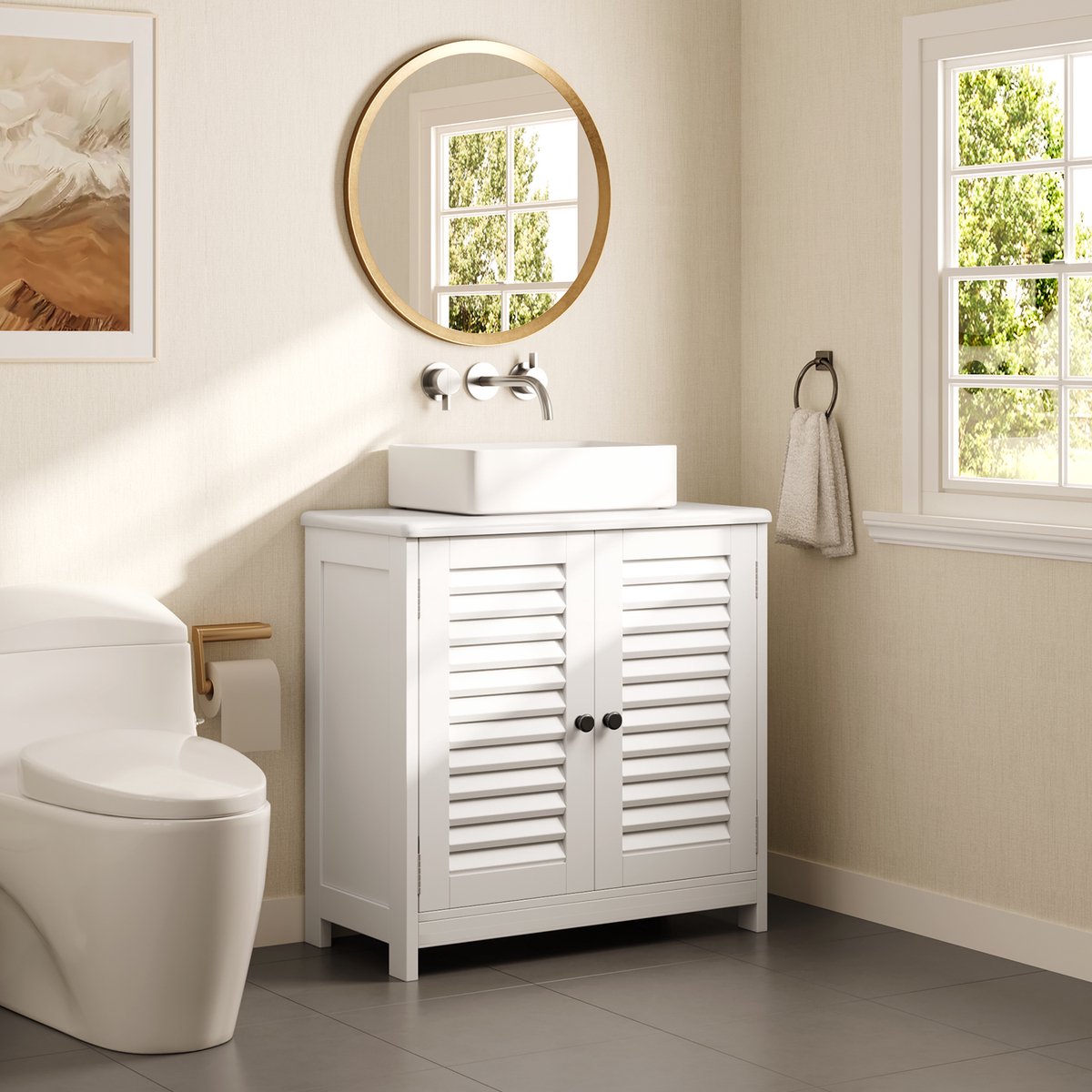 Bealife AP01 Wastafelkast - Badmeubel met 2 Lamellendeuren & Verstelbare Plank - 60x30x60 cm - Wit