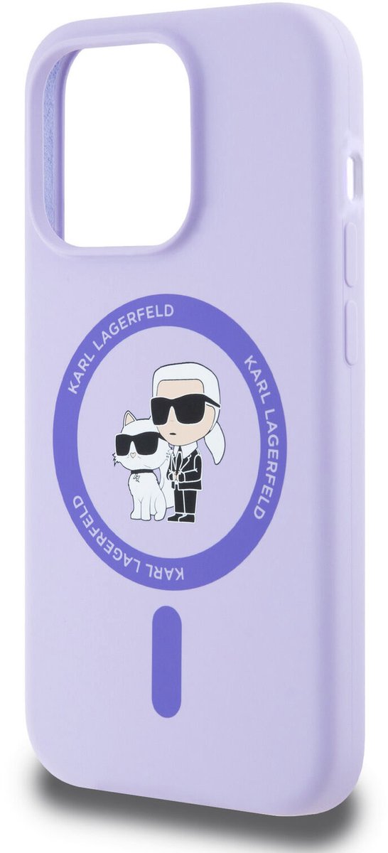 Karl Lagerfeld iPhone 14 & 13 Backcover hoesje Magsafe silicone KC Heads Ring - Paars