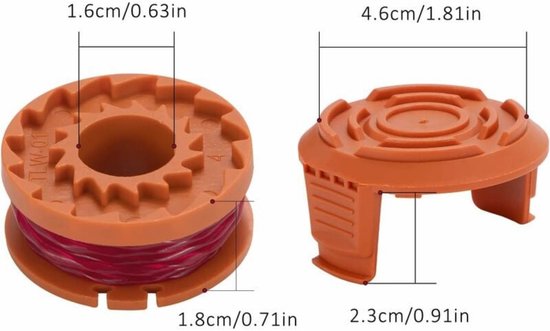 Grastrimmer draad 1,65 mm reservedraad spoelen gazontrimmer draadspoel 3,05 m trimmer lijn voor Worx WA0010 6 spoel 2 dop van Merkloos	 — afbeelding 3