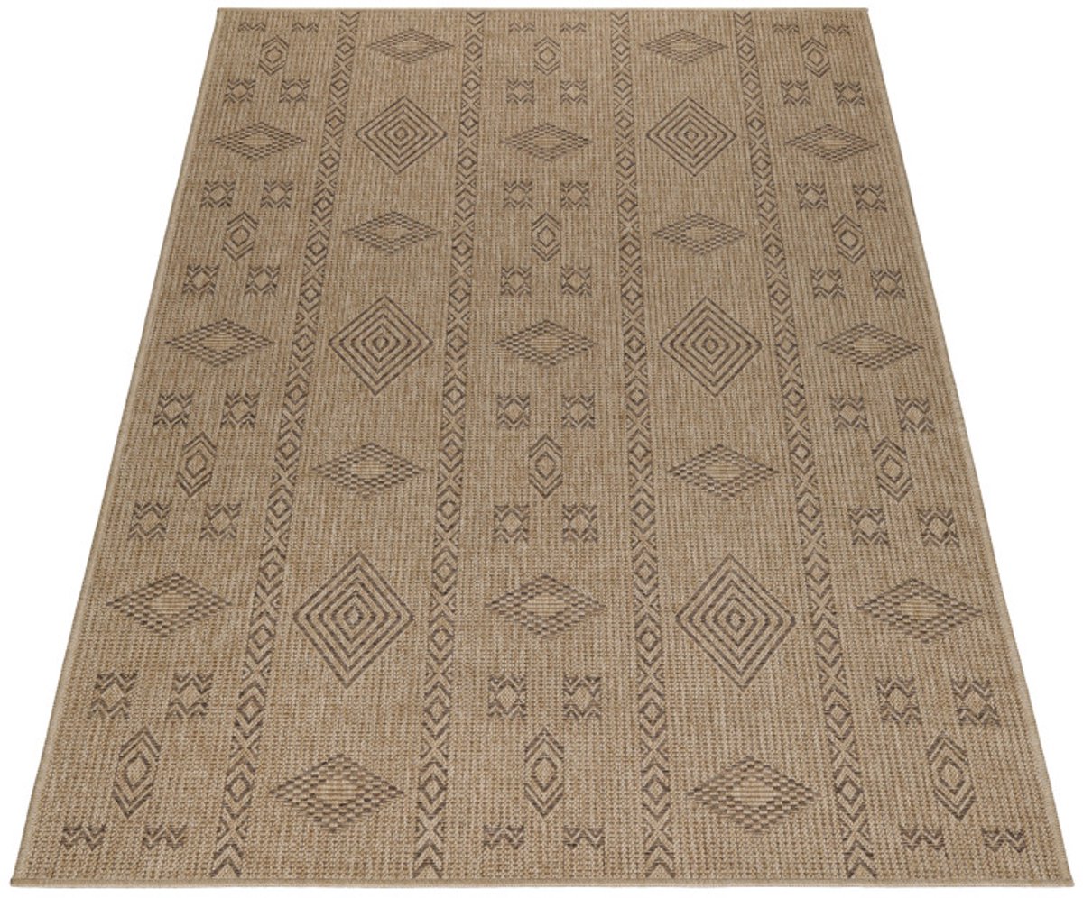 Buitenkleed, vintage design, zwart, geschikt voor terras, balkon of keuken, polypropyleen achterkant, afmeting: 200 cm x 290 cm