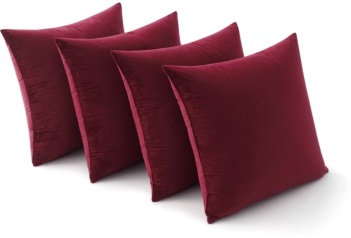 Ibenzoa Elegante Fluwelen Kussenhoezen Set van 4 voor Diverse Interieurs, 40 x 40 cm, Wijnrood bordeaux