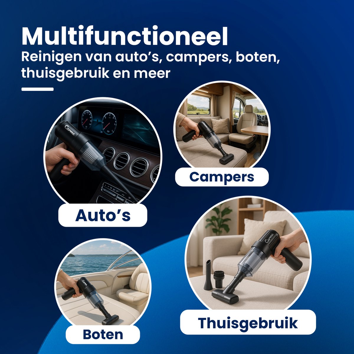 CarMe 2-in-1 Auto Stofzuiger - Zuigen & Blazen - Kruimeldief - 7 Opzetstukken - Oplaadbaar - Handstofzuiger - Air Duster - Zwart — afbeelding 7