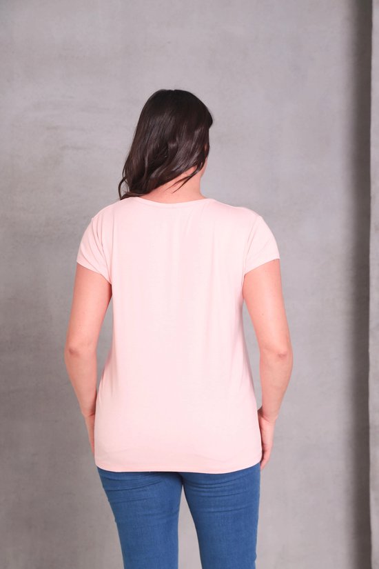 T-shirt Basic à manches courtes et col en V pour femme, taille 4XL, rose poudré