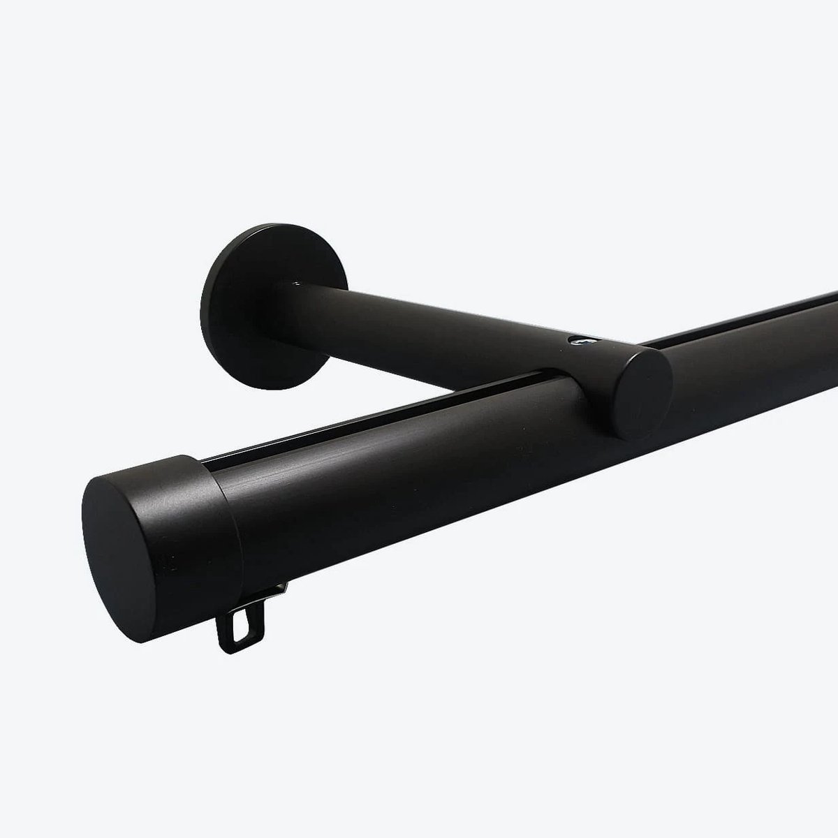 Zwarte Railroede set 480 cm breed | Incl. Wandmontage, Einddoppen en Glijders | 28 mm diameter