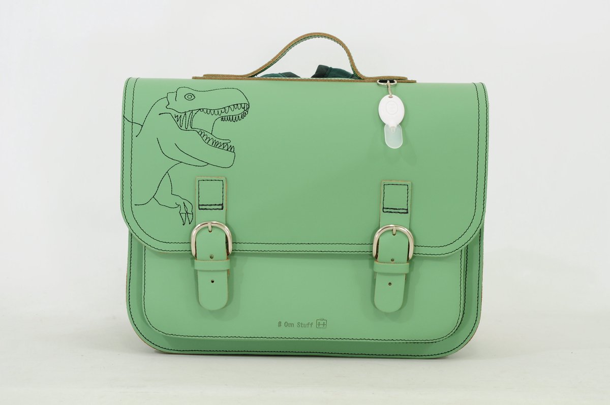 Own Stuff Lederen Boekentas Lagere school - 38x30x17cm - Dino Pastel Green