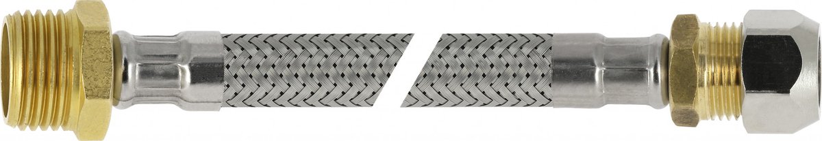 Flexibele aansluitslang - rvs gevlochten - knel x buitendraad - 10mm x 3/8 - DN8 - lengte 35cm