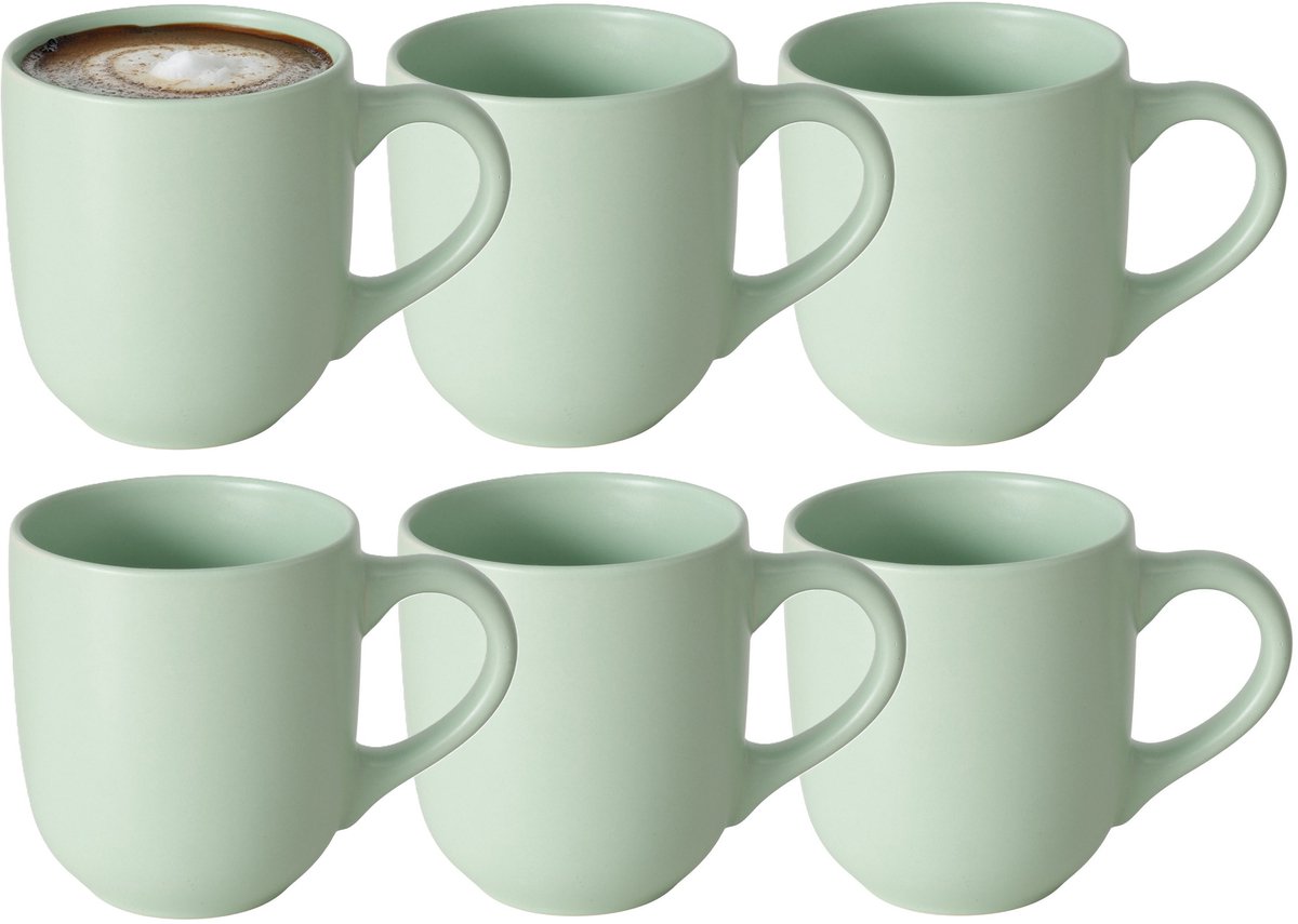 Boltze Koffiemokken Paris - 6x stuks - Keramiek - mintgroen - 300 ml - 8 x 10 cm