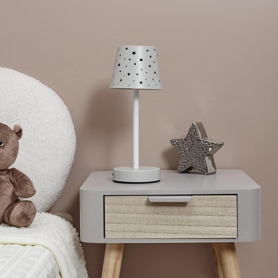 Home deco factory oplaadbare tafellamp kinderkamer - 2x - met usb - licht grijs - draadloos/portable