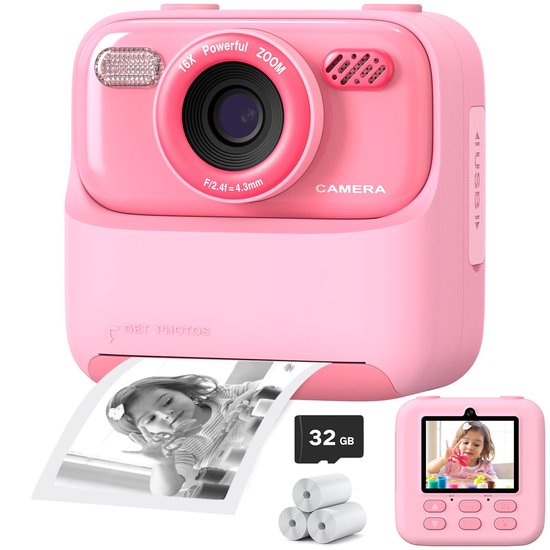 Instant Camera Kinderen - Digitale Camera - Foto & Video - Creatief Speelgoed - HD Scherm - Jongens & Meisjes - Speelgoed Cadeau - Roze - 2.4 inch - 1 stuk