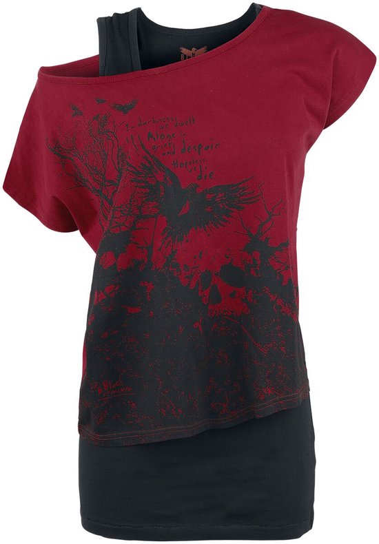 Black Premium by EMP Zwart-rood t-shirt in dubbellaagse look - Dames - XL