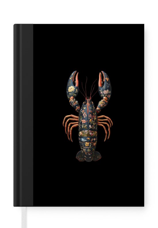 Foto: Notitieboek schrijfboek kreeft zwart bloemenpatroon artistiek notitieboekje klein a5 formaat schrijfblok