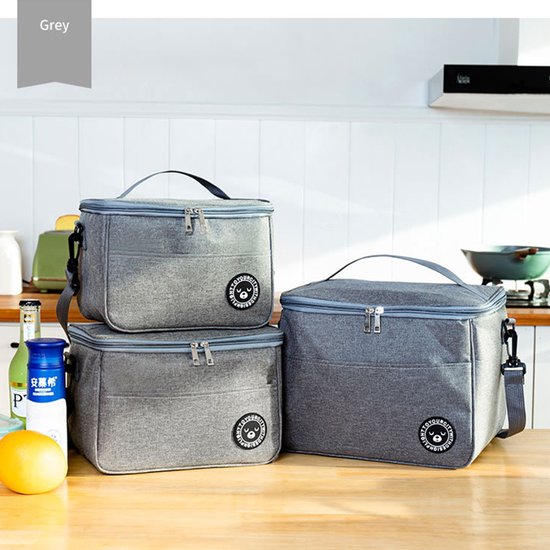 1 stuk Lunch Bag - Lunchtas - Koeltassen - Picknicktas - Handvat Riem - Oxford-doek - waterdicht - Geïsoleerde Koeltas - 26*17*18cm - grijs van Merkloos — afbeelding 3