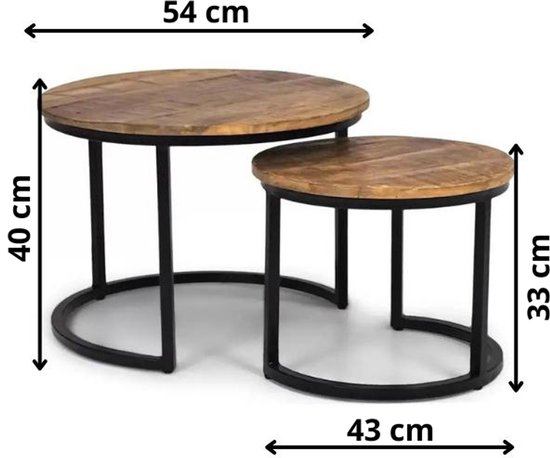 IronWood Coffee Table Set Duole - Set de 2 - Mango Bois - Ronde