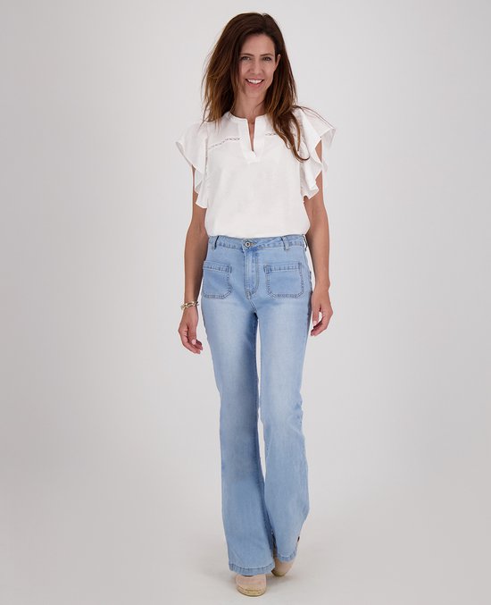 Je m'appelle Dames Broek Wide leg Met stretch - Blauw - Maat S