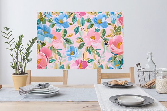 Stickers muraux - Film autocollant - Blauw - Rose - Fleurs - 90x60 cm - Film adhésif - Stickers muraux chambre enfant - Papier peint autocollant - Papier peint autocollant - Film autocollant