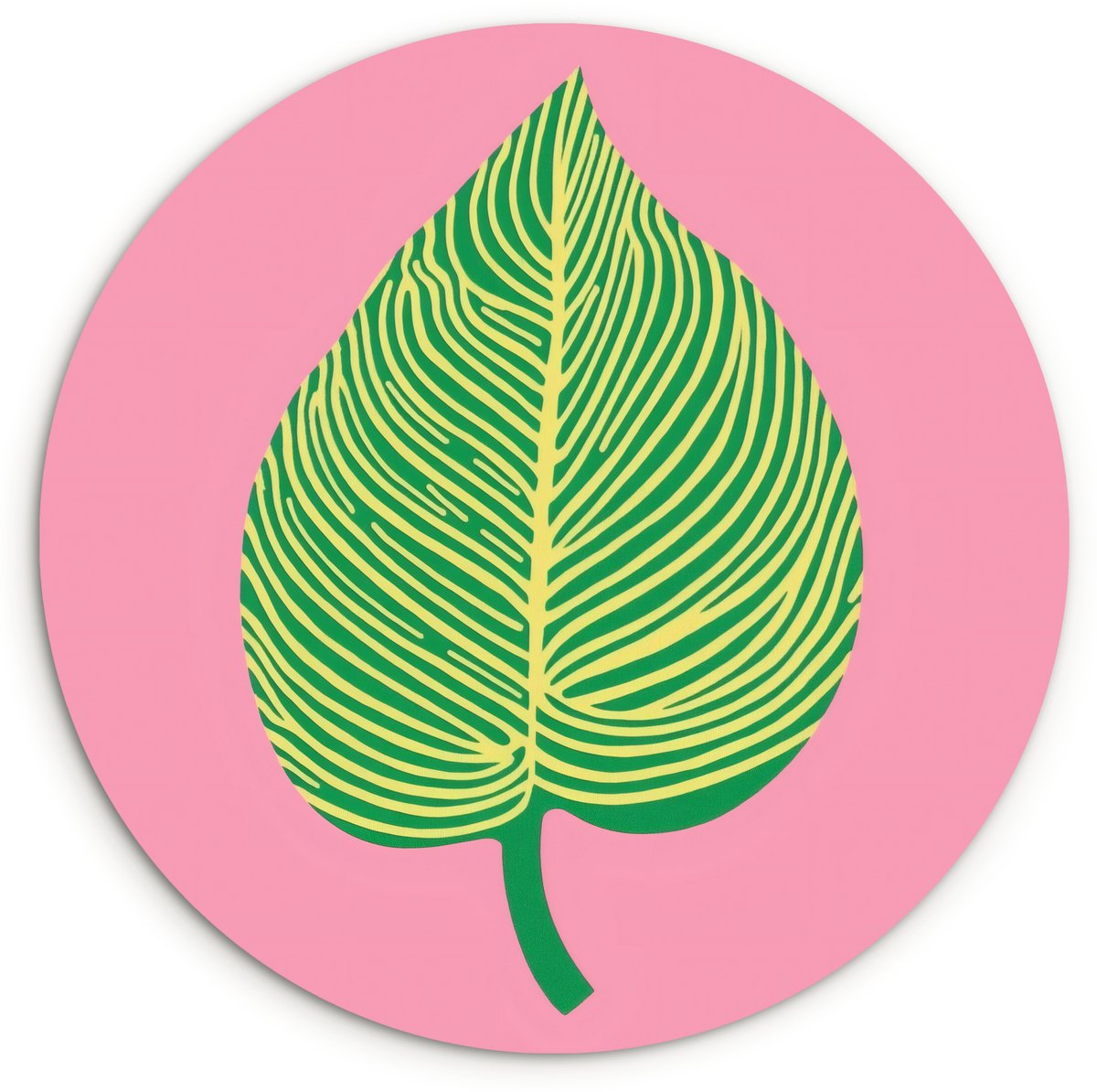 WallCircle Wandcirkel 30x30 cm - Muurcirkel Illustratie - Blad - Minimalistisch - Groen - Muurdecoratie woonkamer - Wanddecoratie slaapkamer - Kamer decoratie accessoires - Ronde schilderijen