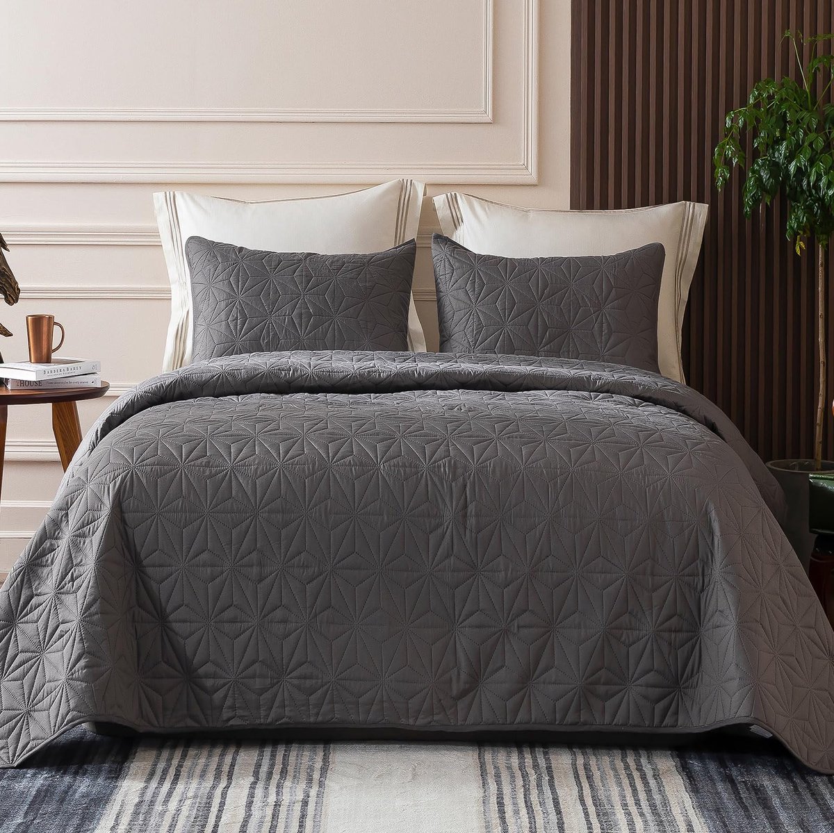 Unyqoos Zacht en Veelzijdig Sprei Set met Geometrisch Ontwerp voor Alle Seizoenen - 240 x 260 cm grijs