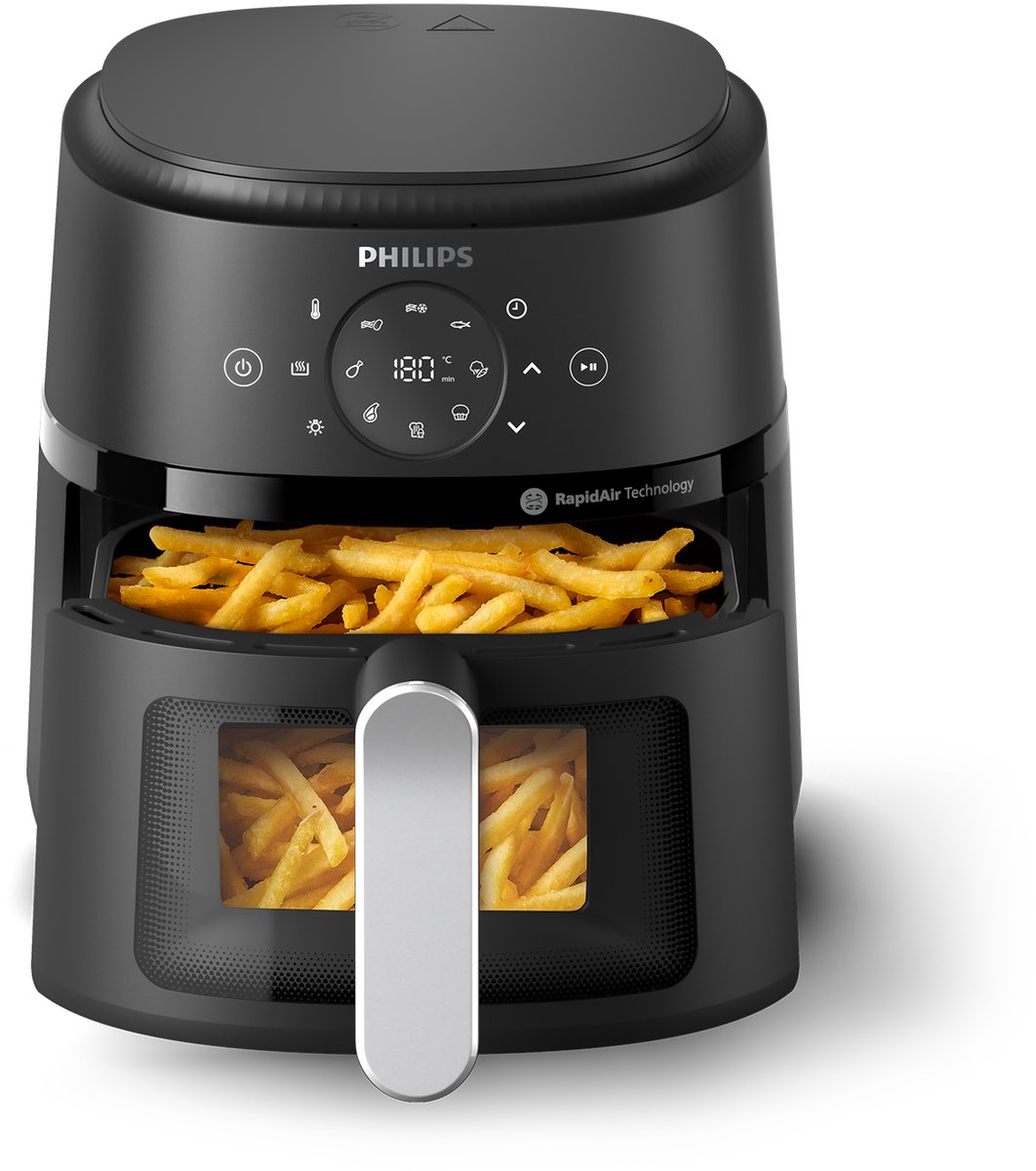 Afbeelding 3 van Philips 2000 series NA211/00 friteuse Enkel 3,2 l Vrijstaand 1300 W Heteluchtfriteuse Zwart, Zilver