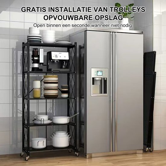 Étagère pliante FOXSPORT - Lot de 2 - Étagère avec roulettes 360 ° - 5 niveaux 72 x 37 x 163 cm - Étagère ouverte - Meuble mural - Rangement de Cuisine - Bibliothèque - Support de rangement pour micro-ondes - Acier inoxydable - Set de 2