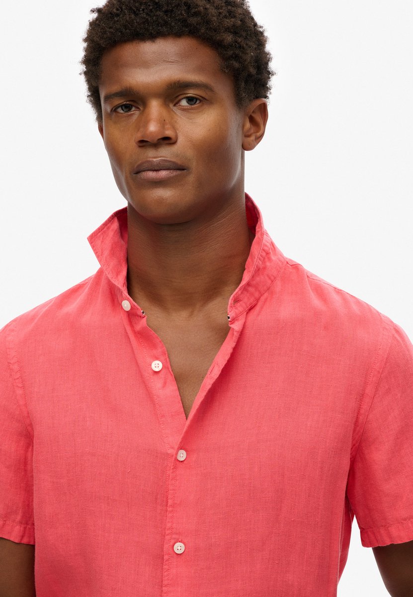 Superdry Linnen vakantie-overhemd met korte mouwen Heren Shirts Koraal