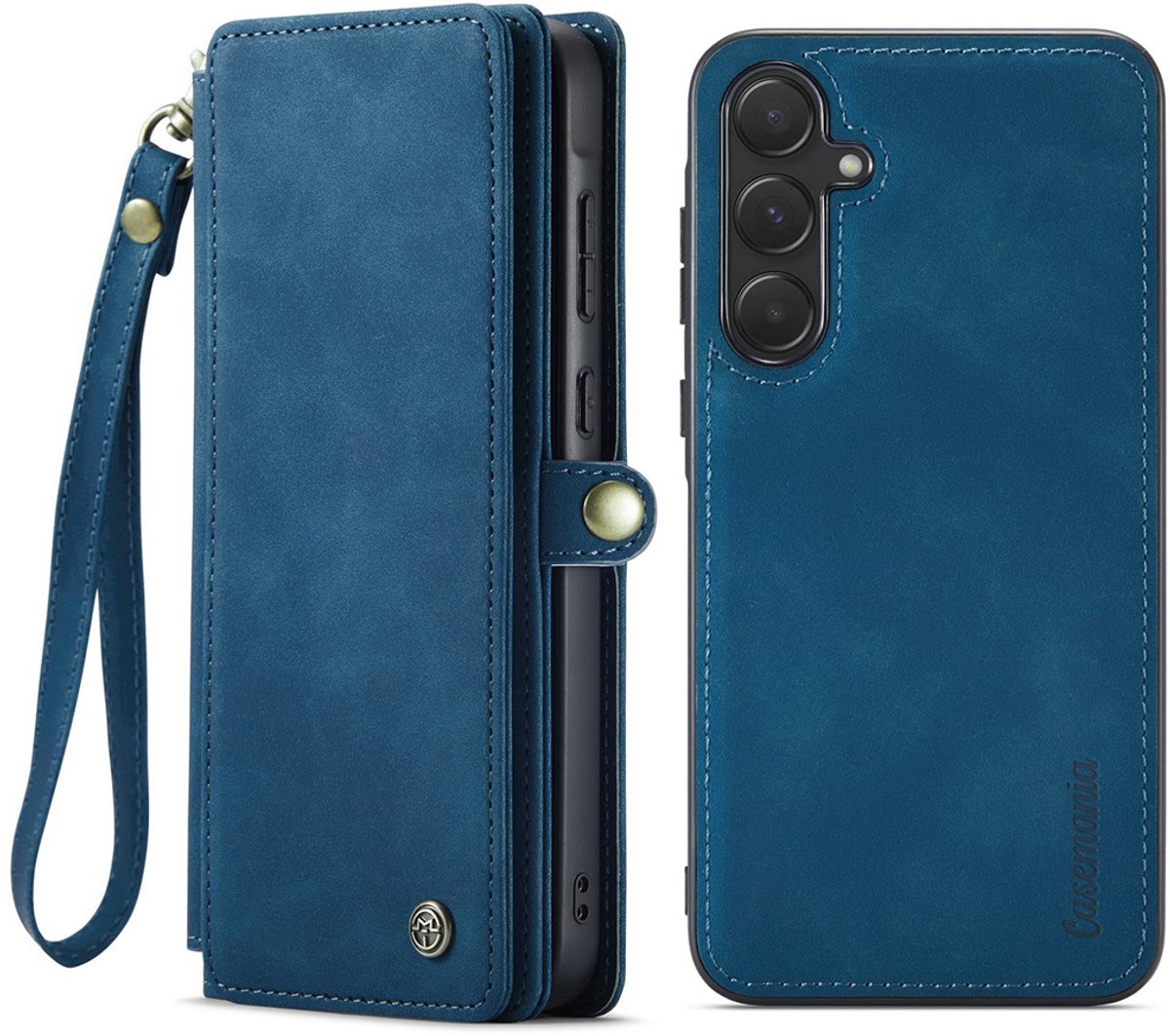 CaseMania Bookcase hoesje geschikt voor Samsung Galaxy A56 - Effen Donkerblauw - Kunstleer - Portemonnee met 10 Vakjes voor Pasjes, Cash & Ritsvakje