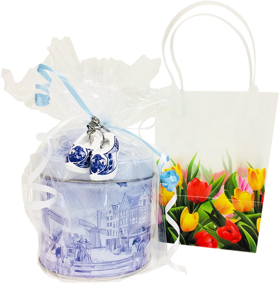 Stroopwafelblik Delfts blauw in geschenkverpakking