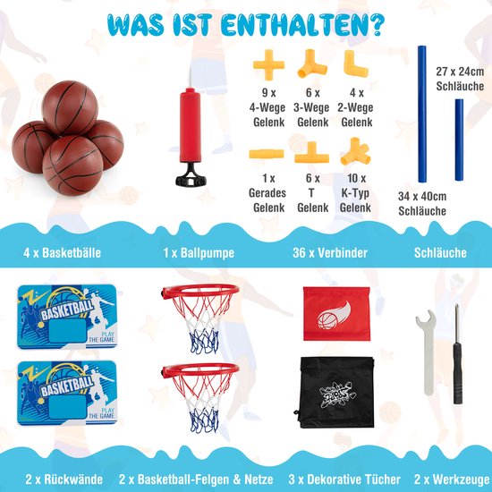 COSTWAY Basketbalmand, opvouwbaar, met 2 manden, 4 ballen, opblaasbare pomp, arcade basketbalspel voor 1 tot 4 spelers met aanwijssysteem, 8 speelmodi voor kinderen en volwassenen (grijs