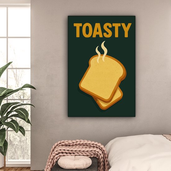Canvas schilderij 90x140 cm - Exclusieve wanddecoratie Brood - Tosti - Groen - Minimalistisch - Muurdecoratie woonkamer - Slaapkamer decoratie - Kamer accessoires - Schilderijen op canvas