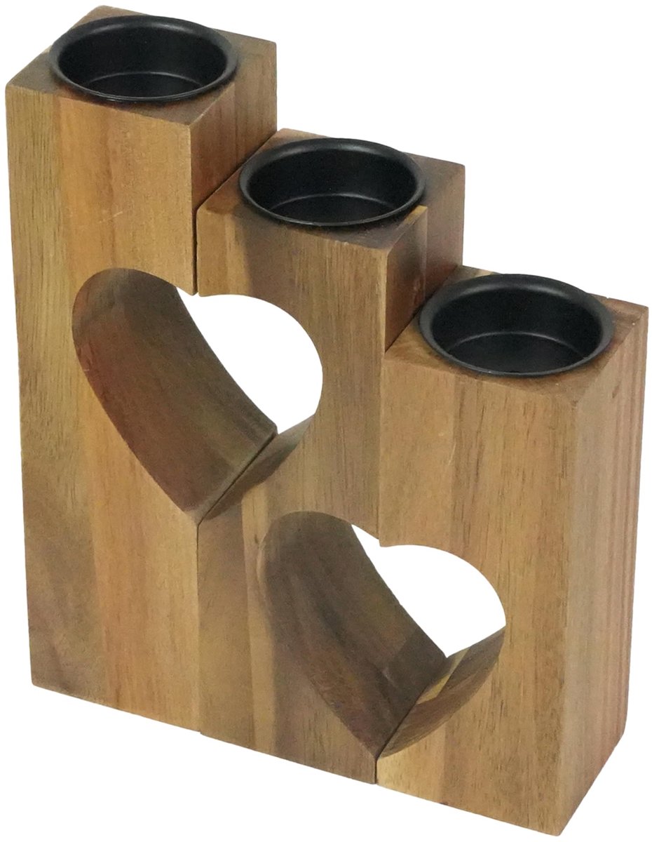 Ibenzoa® Set van 3 Acaciahouten Theelichthouders Dubbele Hartvorm