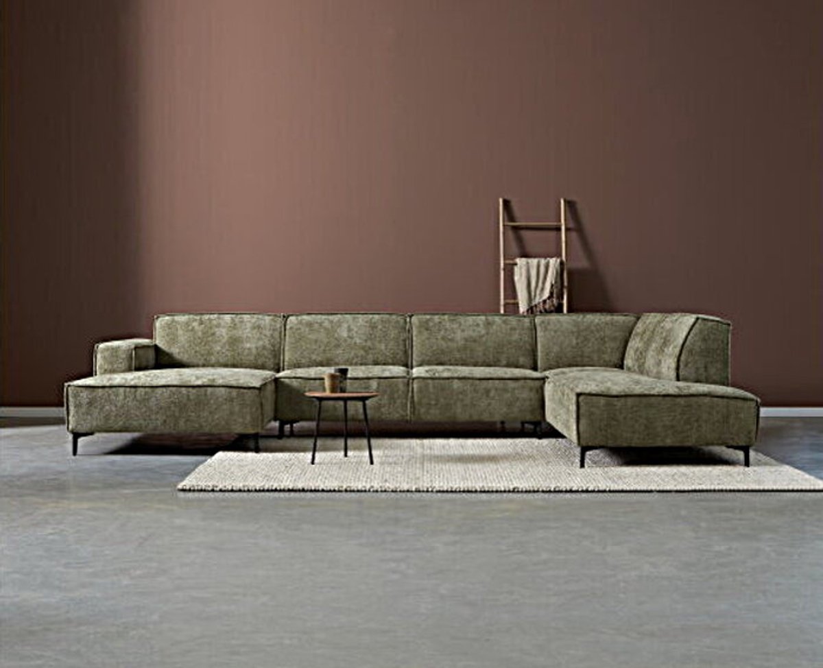 PEPP Interiors RIVER U-bank ottoman rechts en chaise longue links - chenille Majestic 607 groen - 368x218x80 cm