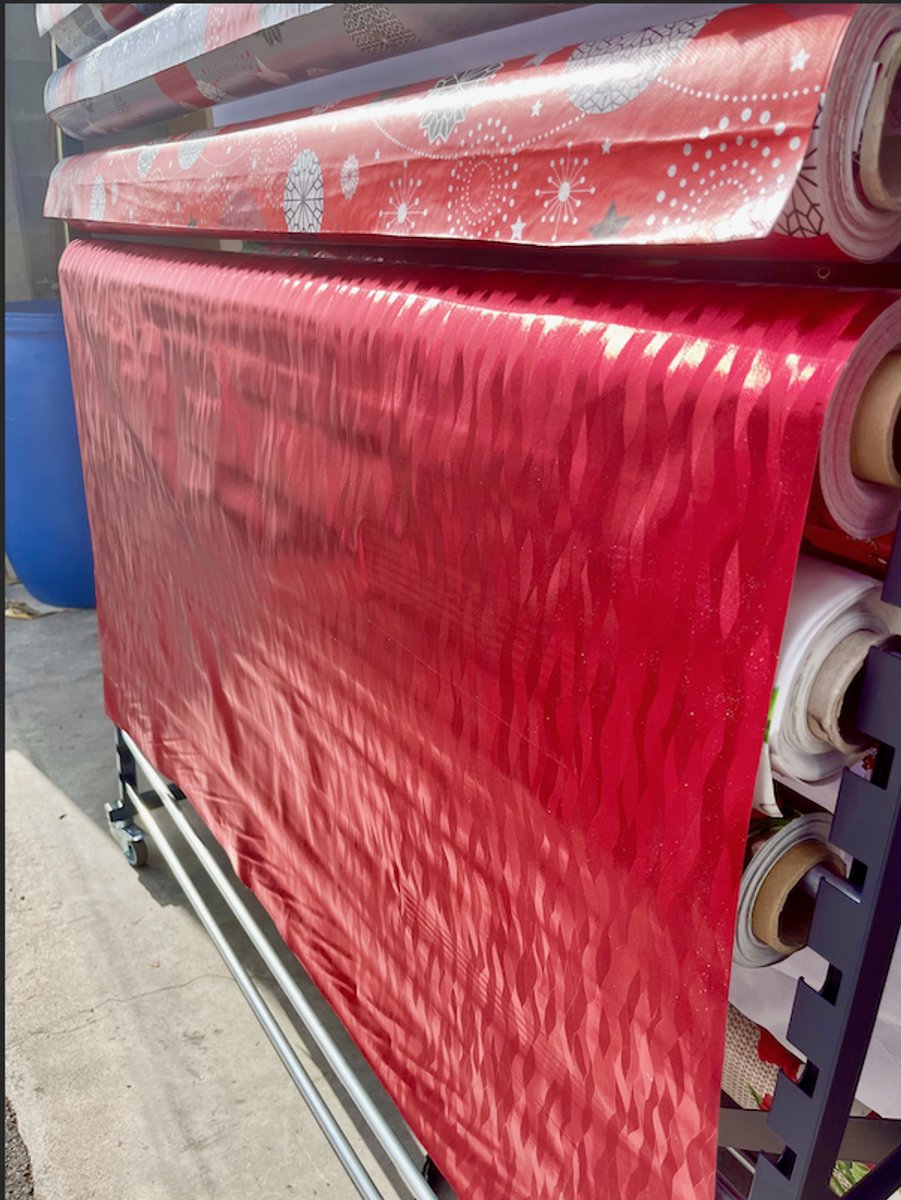 Kersttafelkleed van tafelzeil - Metallic Houlis Rood - Per meter