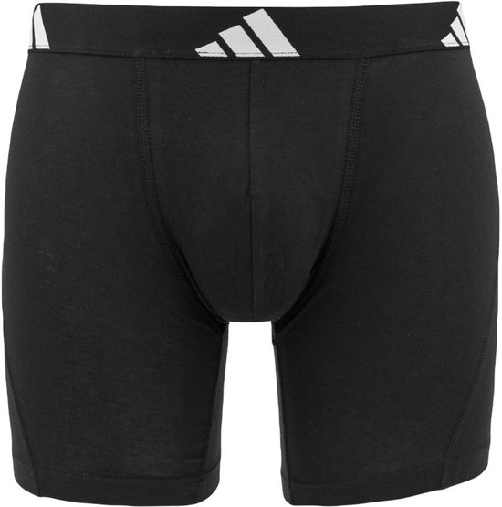 Voorkant van een zwarte Adidas boxer met zwarte tailleband met logo.