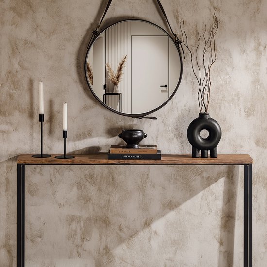 SoBuy Consoletafel Bijzettafel Haltafel – Natuur/Zwart 120x20x80cm, FSB19-XL-N – Smal Design, Ruimtebesparend, Hout/Metaal